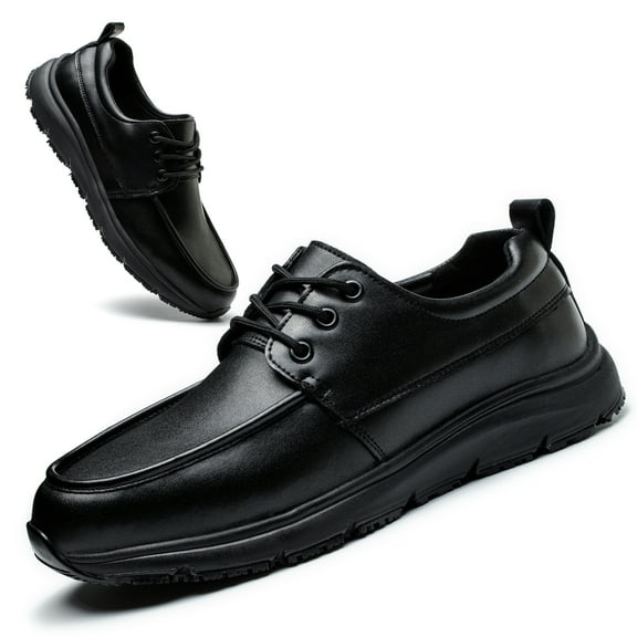 ulogu Men's Slip Resistant Shoes, Waterproof Oilproof Lightweight Non Slip Shoes for Men, Chef Restaurant Work Shoes (Men Size 5, Black)
