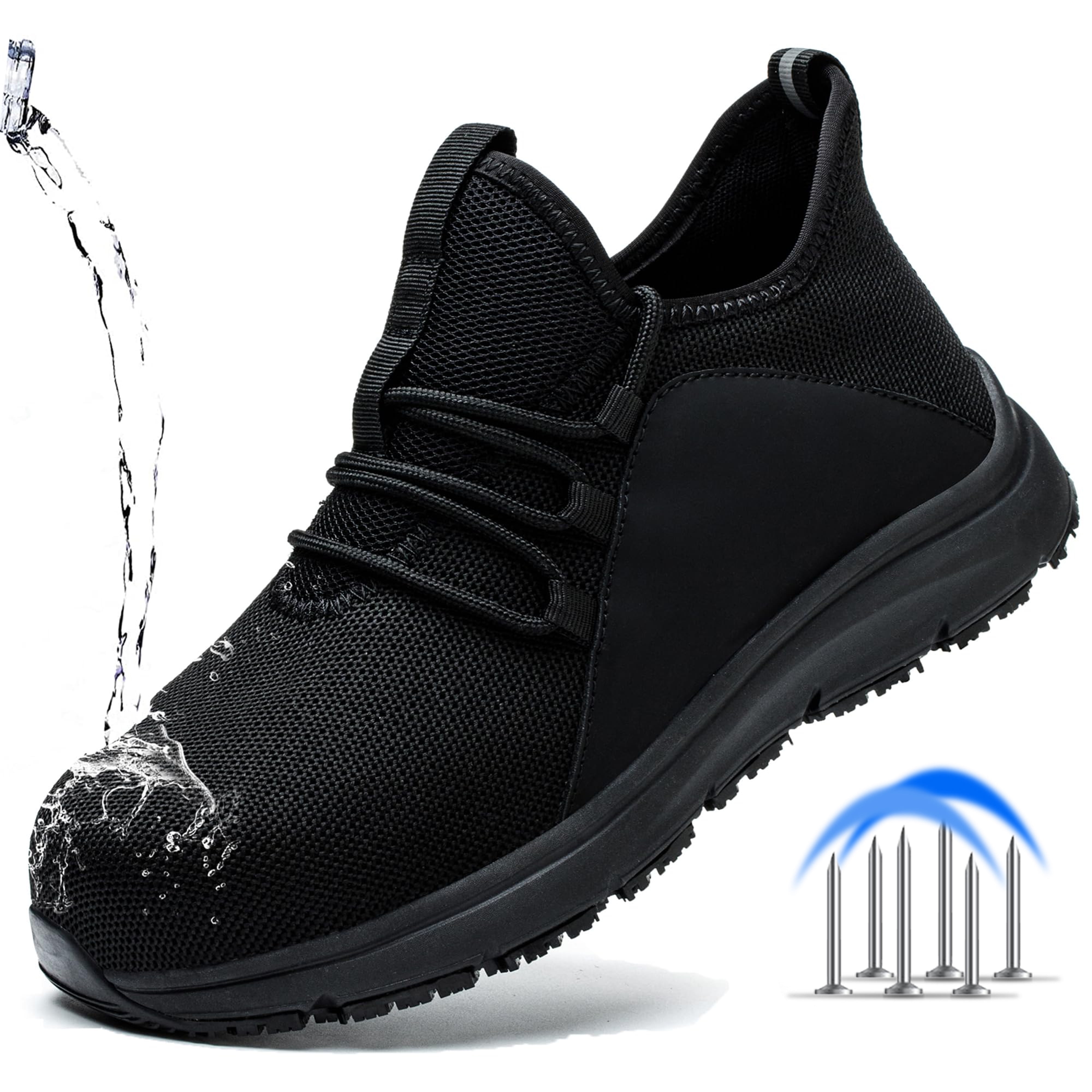 ulogu Steel Toe Shoes for Men Women Non Slip Sneakers Puncture Proof Safety Shoe Waterproof Steel Toe Work Shoes Men Size 11 Black