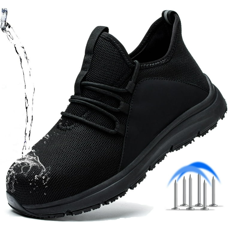 Black non slip work shoes mens hotsell