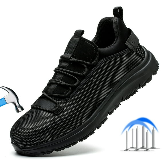 ulogu Steel Toe Shoes for Men Women Lightweight Sneakers Waterproof Non-Slip Work Shoes Puncture Proof Safety Shoes (Men Size 4, Black)