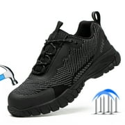 ulogu Waterproof Steel Toe Shoes for Men Lightweight Non-Slip Sneakers Puncture Proof Shoes Men Size 10.5, Black