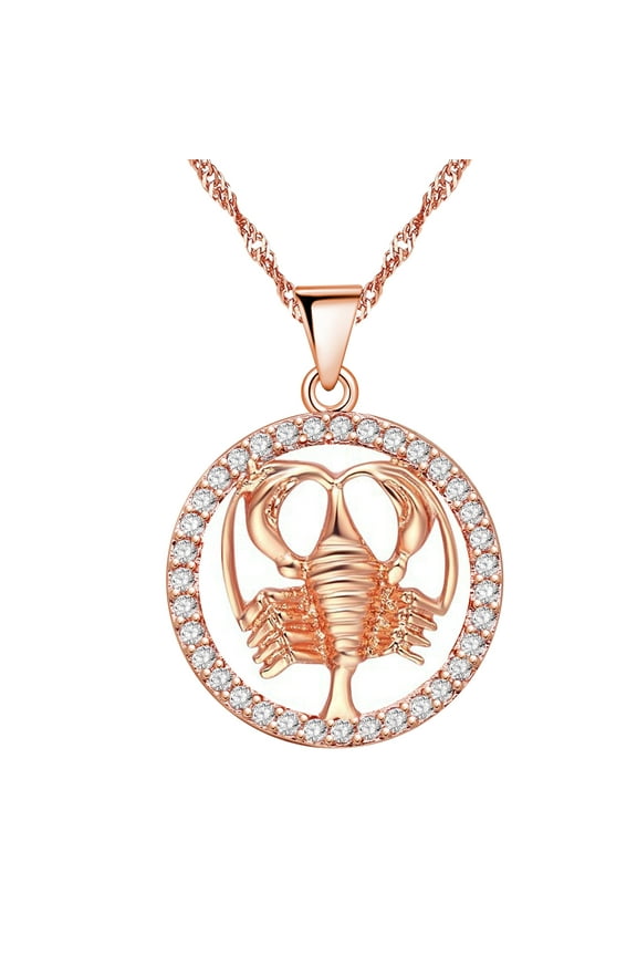 12 Zodiac Mothers' Day Cancer Necklace with Rose Gold Plated Crab Animal Shape Cubic Zirconia Constellation Birthday Necklace June 22nd to July 22nd Gift N1047-Cancer