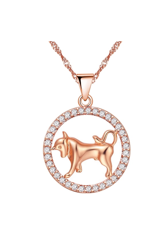 12 Zodiac Taurus Constellation Bull Animal Shape Necklace with Rose Gold Plated Cubic Zirconia Pendant Jewelry Necklace for Birthday Taurus Teacher's Day Gift Jewelry