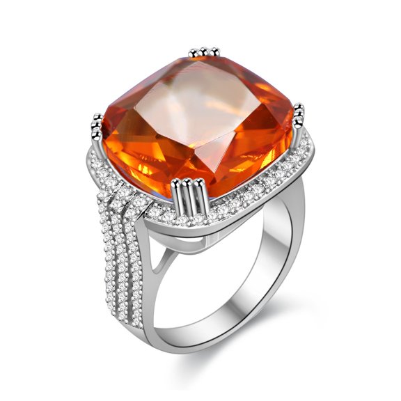 Uloveido 16mm Large Square Princess Cut Orange Cubic Zirconia Mens Promise Ring for Bridal Women Size 7 RA219