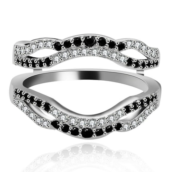 Uloveido 18K White Gold Plated Ring Enhancer Guard with Round Black Cubic Zirconia Rings Double Wedding Band Engagement Promise Rings for Her Women (Size 6) Y444