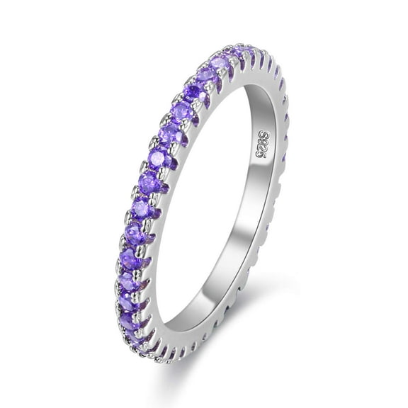 Uloveido 2mm Cubic Zirconia Eternity Bands for Women Purple Birthstone Ring for Mom Women (Purple, Size 6)