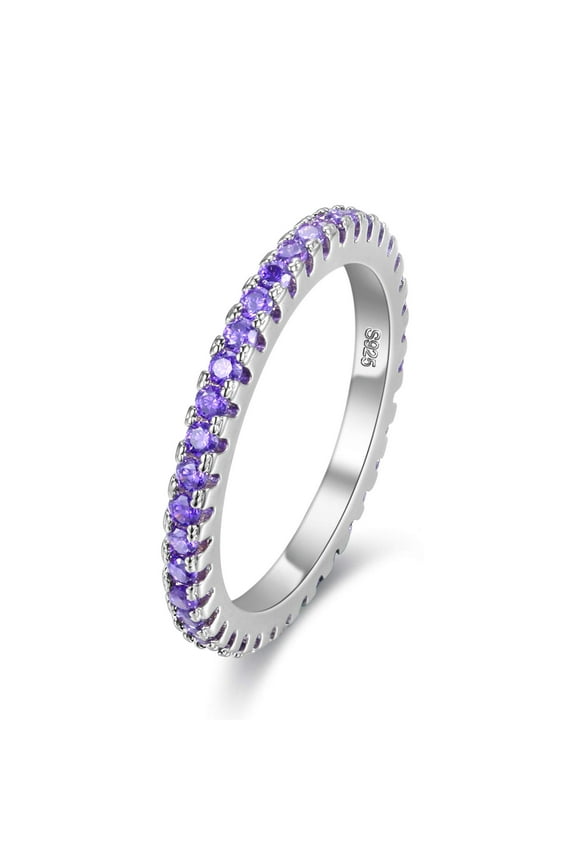 2mm Cubic Zirconia Eternity Bands for Women Purple Birthstone Ring for Mom Women (Purple, Size 6)