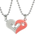 thumbnail image 1 of Uloveido 2pcs Stainless Steel Mens Womens Necklace Friendship Puzzle Matching CZ I Love You Pendants Necklace, Great (Red) SN102, 1 of 7