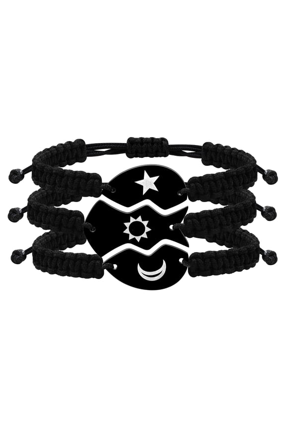 3 PCS Moon Sun Star Friendship Bracelets for 3 Best Friends Stainless Steel Adjustable Handmade Cord Relationship Bracelets for Daughters Family Besties Sisters Y4122