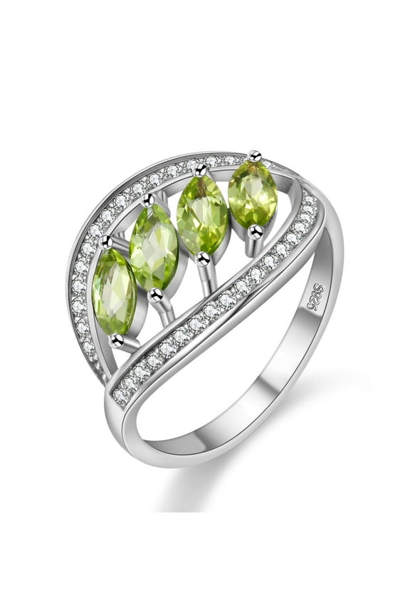 4 Pcs Natural Stone August Birthstone 925 Sterling Silver Anniversary Statement Ring for Women (Size 8)