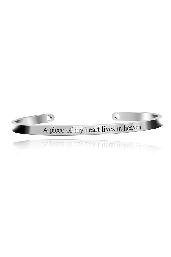 4mm Memorial Bracelets Inspirational Gifts for Women,Stainless Steel Personalized Engraved A Piece of My Heart Lives In Heaven Bracelets Cuff Bangle for Mom Dad Y466