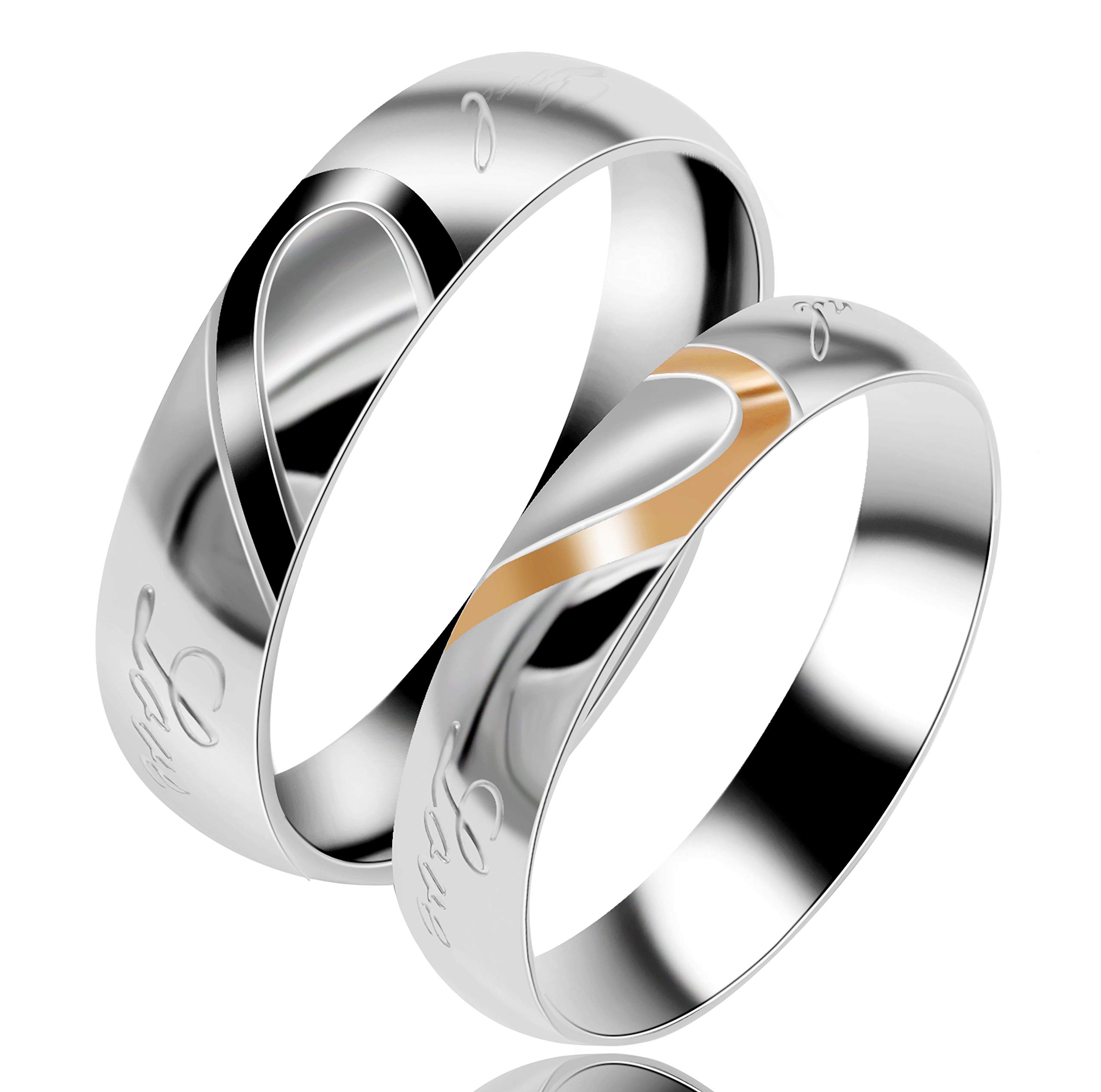 His or Her Real Love Promise Ring, Couple's Matching Heart Wedding Band