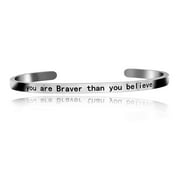 Uloveido 4mm You Are Braver Than You Believe Inspirational Bracelets for Women Engraved Personalized Mantra Cuff Bangle Y460