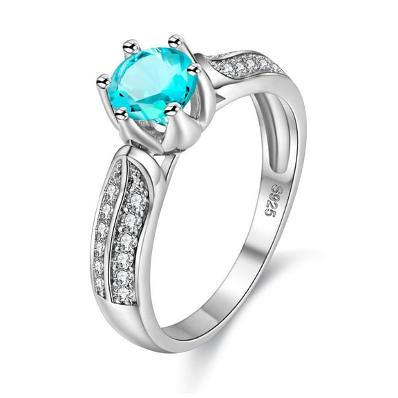 Uloveido 6-Prongs Blue CZ Solitaire Accent Wedding Engagement Rings for Women Y027-Blue-6