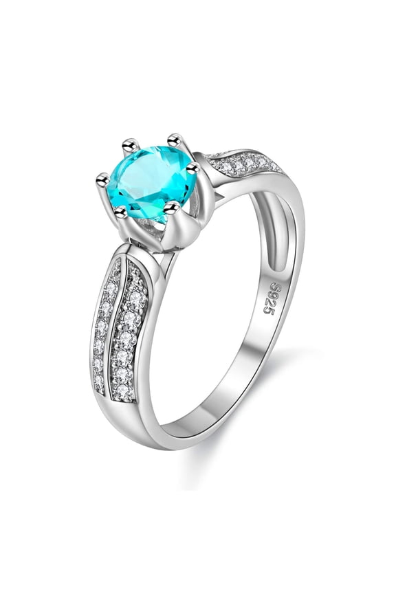 6-Prongs Blue CZ Solitaire Accent Wedding Engagement Rings for Women Y027-Blue-6
