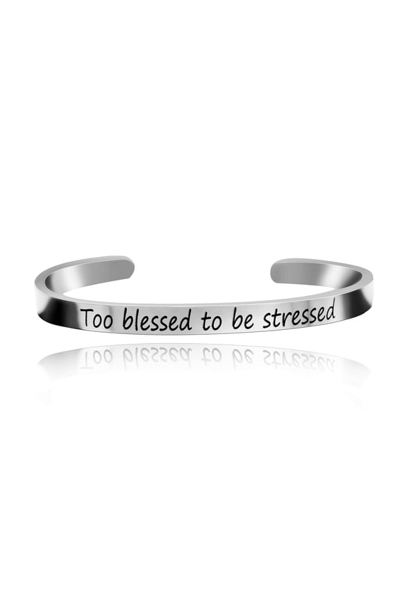 6mm Brush Cuff Bangle Engraved Alphabet Too Blessed to Be Stressed Initial Stainless Steel Motivational Bracelets for Boy and Girl Y462