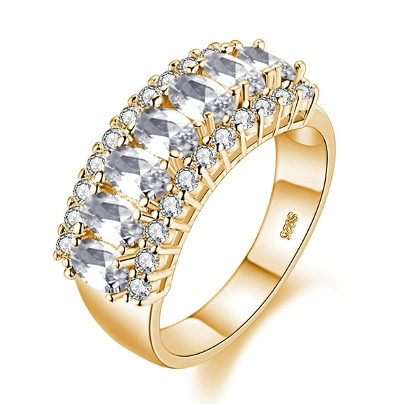 Uloveido 7 Stones Oval Engagement Ring Cubic Zirconia Wedding Bands Jewelry Gifts for Women Girls (Size 7, White) J501