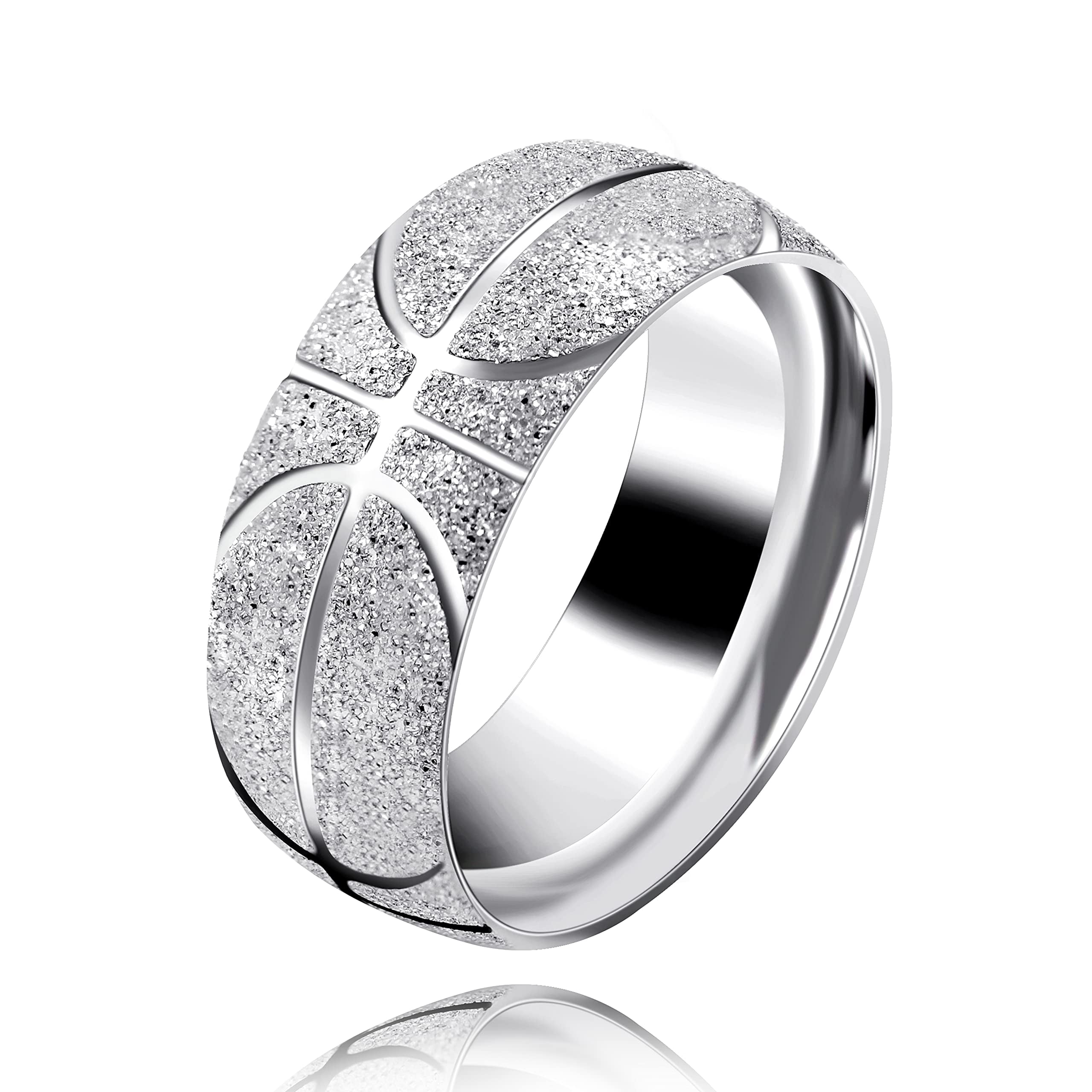 Uloveido 8mm Basketball Wedding Band Ring, Stainless Steel Band Rings for Men Boyfriend (white size 10)