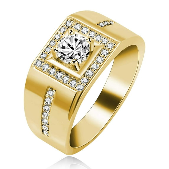 Uloveido 8mm Men's Square Wedding Band Round CZ Platinum/ Rose Gold Plated Engagement Ring KR201 (Gold, Size 6) KR201