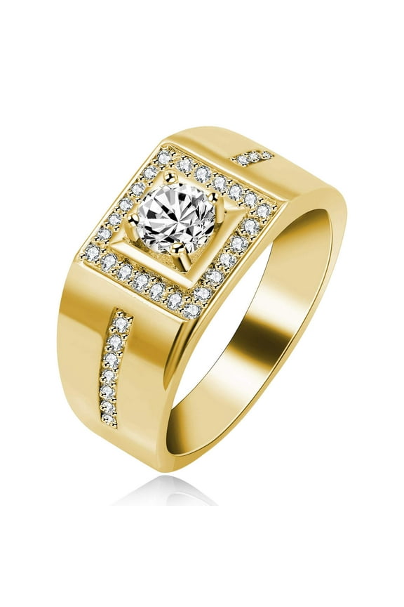 8mm Men's Square Wedding Band Round CZ Platinum/ Rose Gold Plated Engagement Ring KR201 (Gold, Size 6) KR201