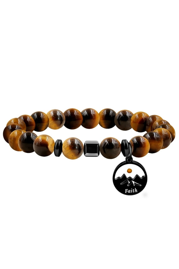 8mm Tiger Eye Beads Bracelet with Faith Mustard Seed Charms, Brown Beaded Bracelets Encouraging Gifts for Men Y4107-3