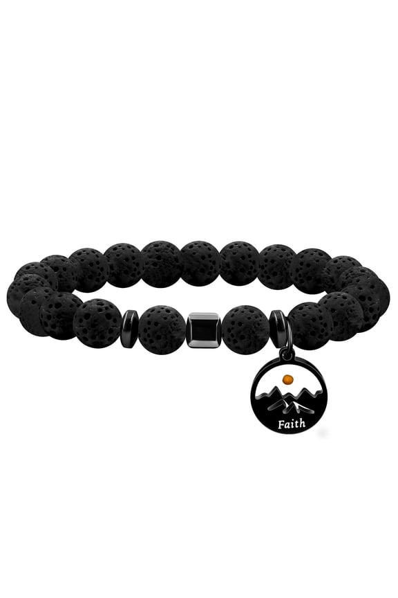 8mm Volcanic Stone Beads Bracelet Faith Mustard Seed Charms Black Beaded Bracelets Encouragement Gifts for Men Y4107-4