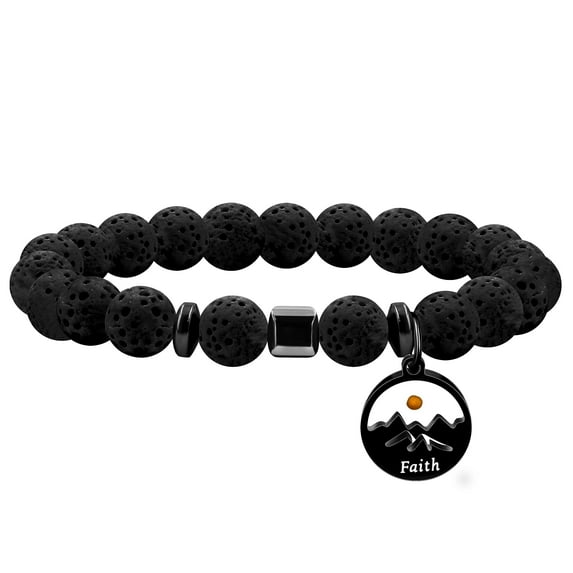 Uloveido 8mm Volcanic Stone Beads Bracelet Faith Mustard Seed Charms Black Beaded Bracelets Encouragement Gifts for Men Y4107-4