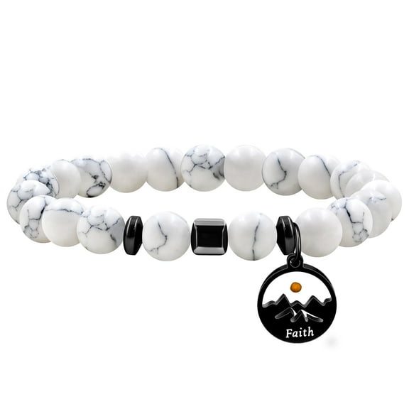 Uloveido 8mm White Turquoise Stone Beads Bracelet Faith Mustard Seed Charms Inspirational Courage Bracelets for Women Men Y4107-1
