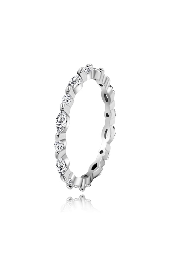 925 Sterling Silver CZ Band, Marquise & Round Cubic Zirconia Milgrain Eternity Bands, Stack Infinity Rings for Women (size 10)