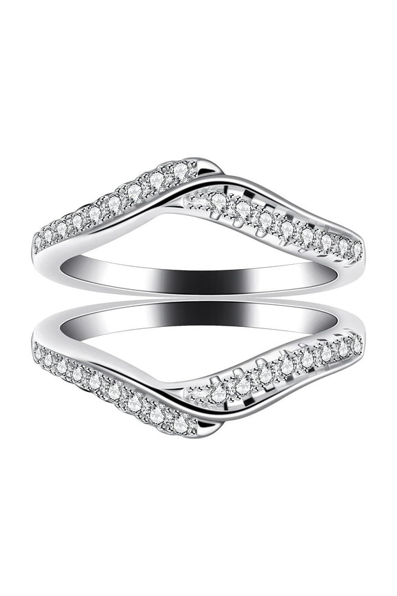 925 Sterling Silver CZ Wrap Ring Guard Enhancer V Stackable Rings Set Y1516 (Size 6)