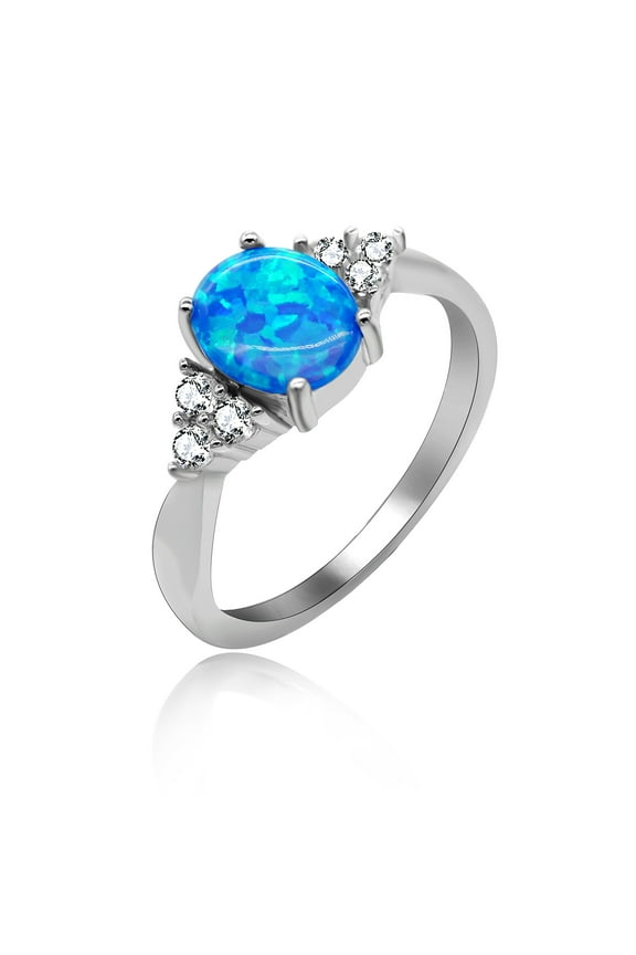 925 Sterling Silver Oval Cut Simulated Blue Fire Opal Promise Rings for Her Wedding Jewelry JZ125 Size 7