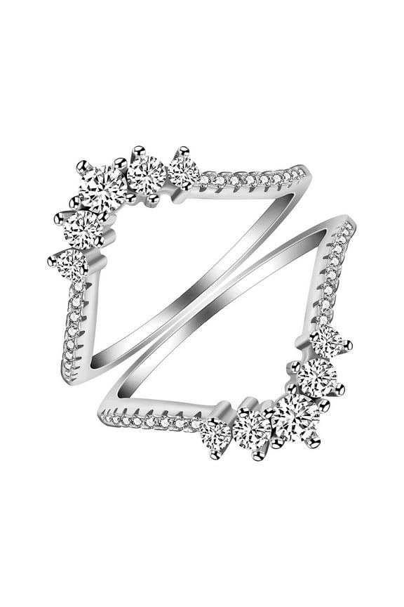 925 Sterling Silver Round CZ Diamond Ladies Wedding Enhancer Guard Stackable Double Ring Band 2 pcs Set (size 8)