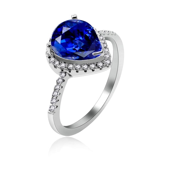 Uloveido 925 Sterling Silver Royal Blue CZ Crystal Teardrop Promise Rings Wedding for Women Girls (Blue, Size 9) JZ116