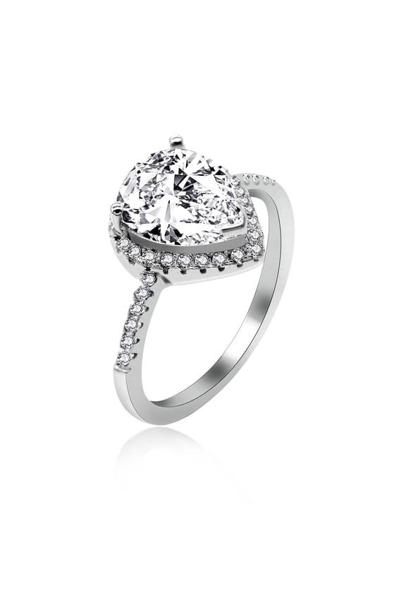 925 Sterling Silver Teardrop Halo Promise Rings for Her, Pear Cut CZ Crystal Wedding Engagement Rings Women (White, Size 10)JZ116