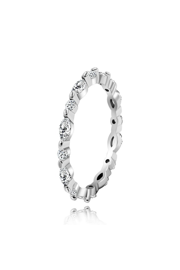 925 Sterling Silver Wedding Band Cubic Zirconia Eternity Stackable Milgrain Engagement Ring Platinum Plated (size 5)