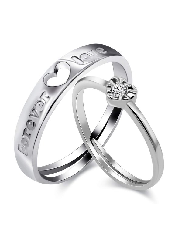 A Pair of His and Hers Amazing Love Forever Resize Ring Heart Puzzle Matching Wedding Band Rings Enagement for Couples Boyfriend and Girlfriend Nice Valentines Day Gift for Lover Couple J486