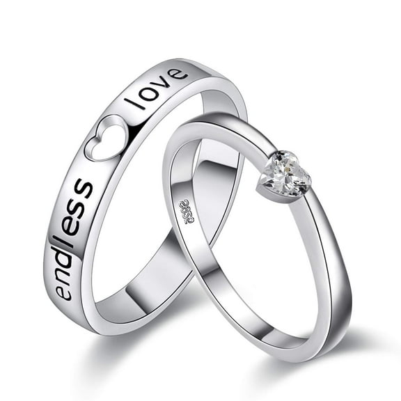 Uloveido A Pair of His and Hers Engagement Wedding Bands Ring Set for Him and Her Charm Endless Love Heart Crystal Rhinestone Puzzle Matching Anniversary Rings Set for Men Women J205