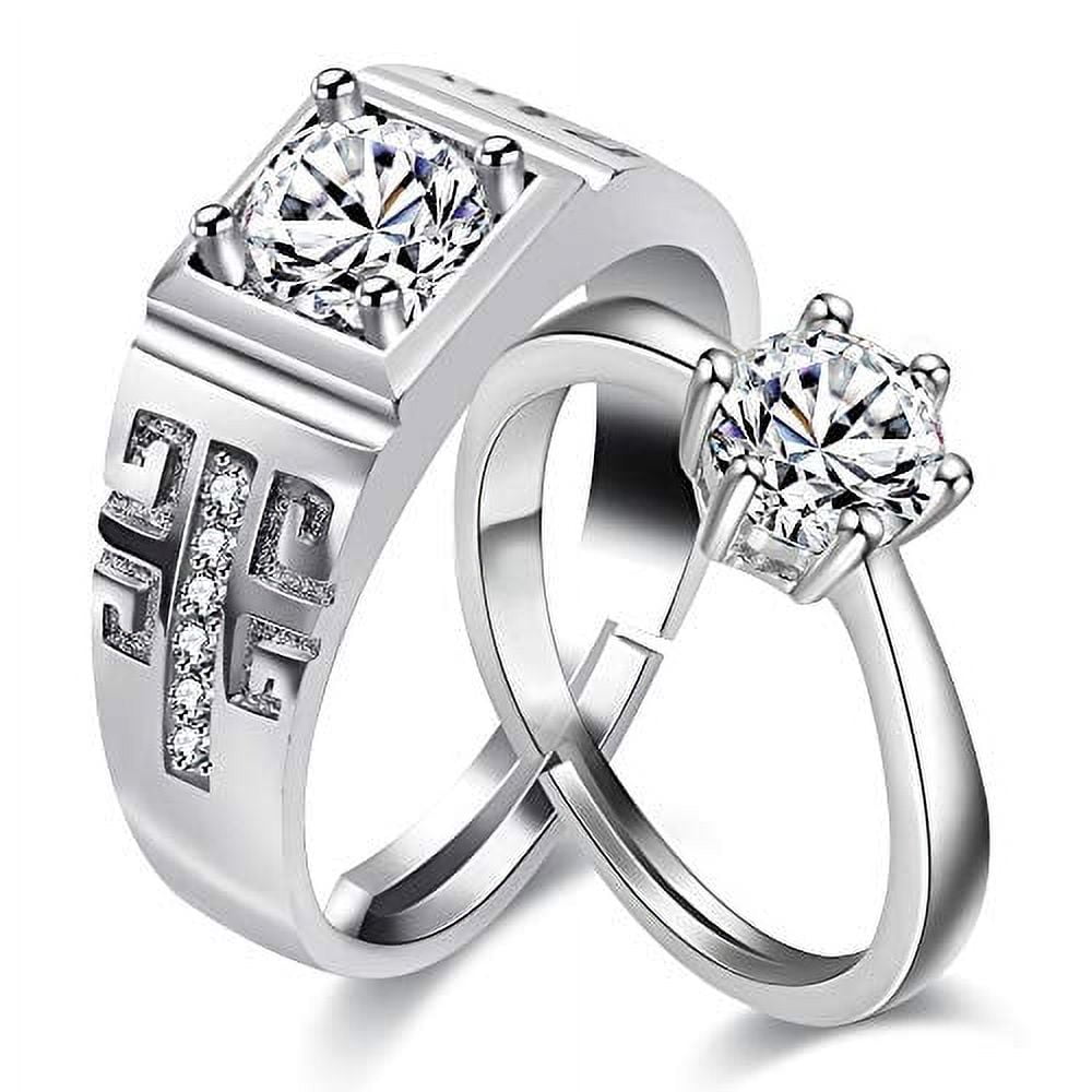 Uloveido A Pair of Silver Color Couples Simulated Diamond Wedding Rings ...