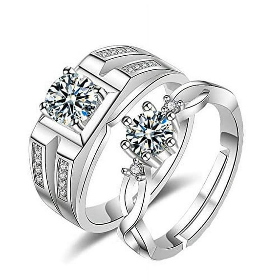 Uloveido A Pair of Wedding Ring Set for Couples, 6 Prongs Solitaire Infinity Rings Engagement for Women, Zircon Wedding Bands for Men Y850-Silver