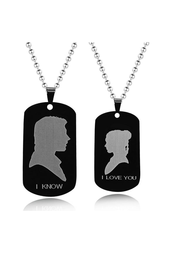 A Pairs of His and Her Couple Necklace Black Stainless Steel Dog Tag Pendant Necklace Engraved Couples' Photo I Iove You I Kow Valentine's Day Gifts for Him and Her Presents ZB246
