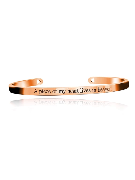 A Piece of My Heart Lives In Heaven Memorial Bracelets Stainless Steel Initial Inspirational Cuff Bangle Gifts for Families Y466-Rose Gold
