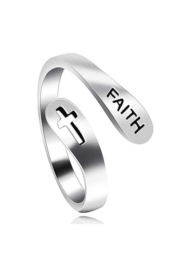 Adjustable 925 Sterling Silver Cross Faith Ring for Women and Men, Christian Finger Open Rings, Religion Jewelry Y531