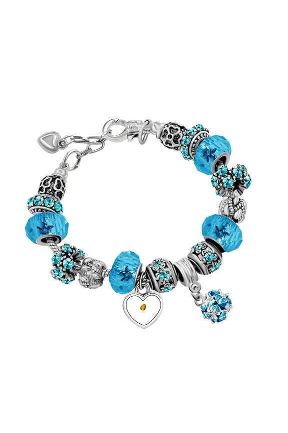 Adjustable Charms Strand Bracelet for Womens Bangle Rhinestone Crystal Snake Chain Vintage Silver Color Y934-1(Blue)