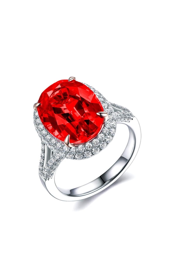 Adjustable Platinum Plated Crystal Rings, Big Oval Cubic Zirconia Ring, Solitaire Split Shank Rings Birthstone Jewelry Gifts for Women Y927-Red…
