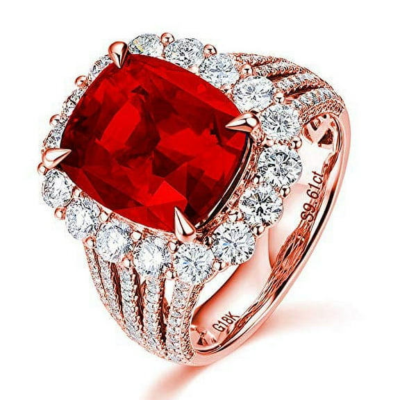 Uloveido Adjustable Rose Gold Plated Cushion Cut Red Cubic Zirconia Birthstone Wedding Band Engagement Rings (Red)