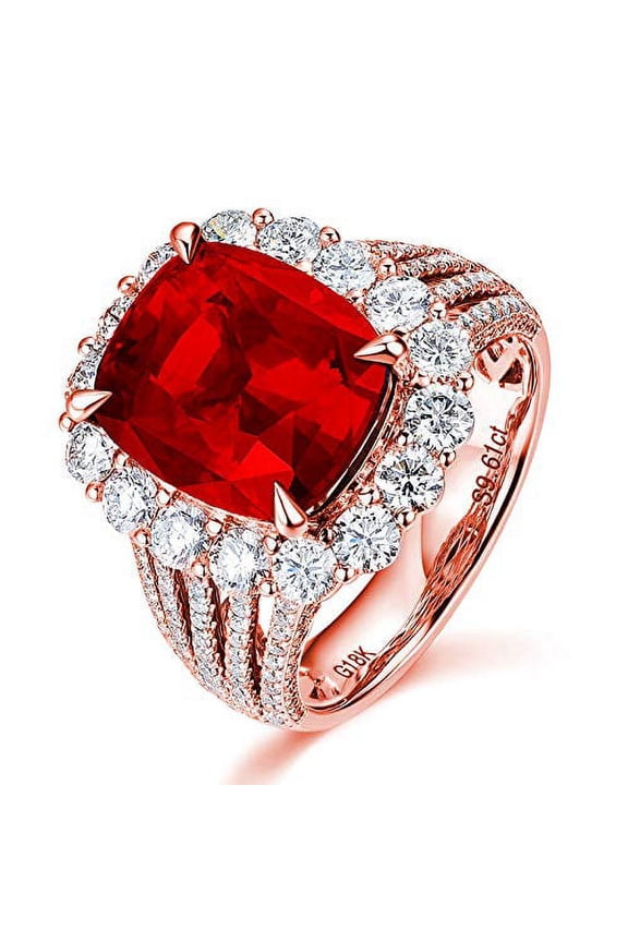 Adjustable Rose Gold Plated Cushion Cut Red Cubic Zirconia Birthstone Wedding Band Engagement Rings (Red)