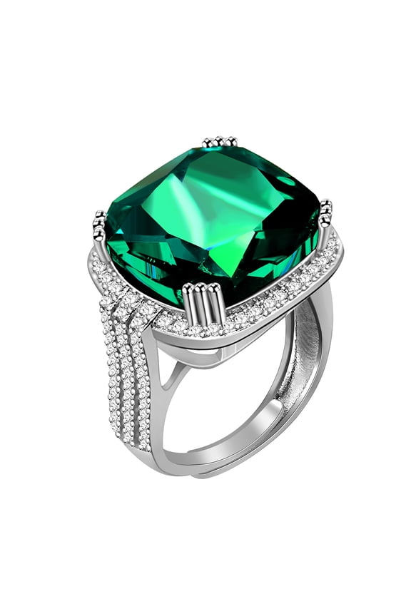 Adjustable Size Big Green Orange Stone Crystal Cocktail Ring for Women RA219
