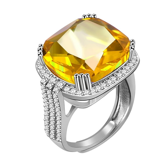 Uloveido Adjustable Size Yellow Square Orange Stone Crystal Cocktail Ring for Women RA219