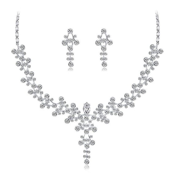 Uloveido Alloy Rhinestone Crystal Necklace and Earrings Wedding Bridal Jewelry Set Gifts fit with Wedding Dress Y644-CA621