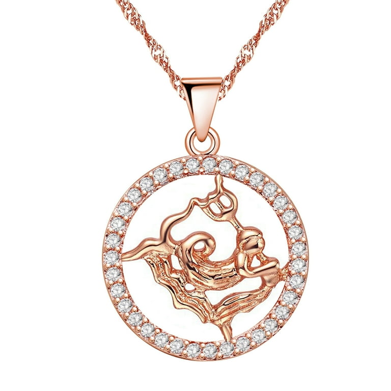 Uloveido Aquarius Constellation Circle Necklace Rose Gold Plated